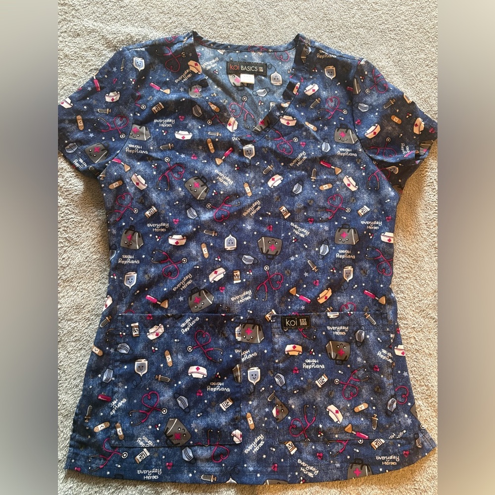 Koi Basics Everyday Heroes Scrub Top XXS Navy Blue - Picture 2 of 7